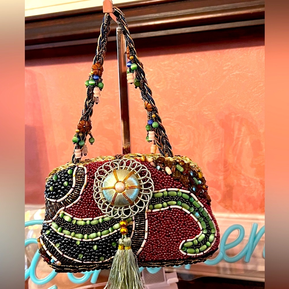 Special Events Times. Vintage Multi Colorful Hand Beaded Clutch by C E M